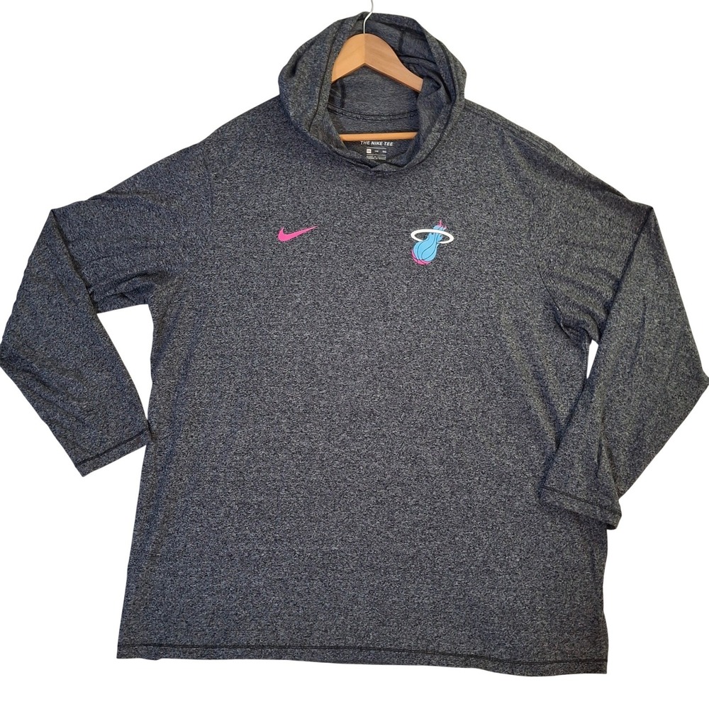 Nike Miami Heat Vice City Hoodie Long Sleeve Shirt Mens XXL Charcoal Grey Pink